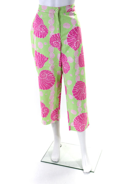 Lilly Pulitzer Womens High Rise Seashell Cropped Pants Green Pink Cotton Size 10