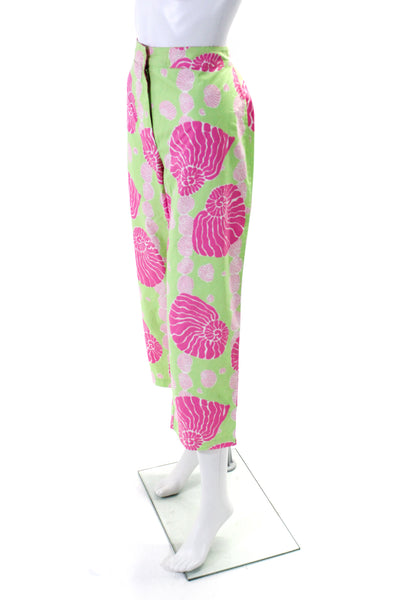 Lilly Pulitzer Womens High Rise Seashell Cropped Pants Green Pink Cotton Size 10