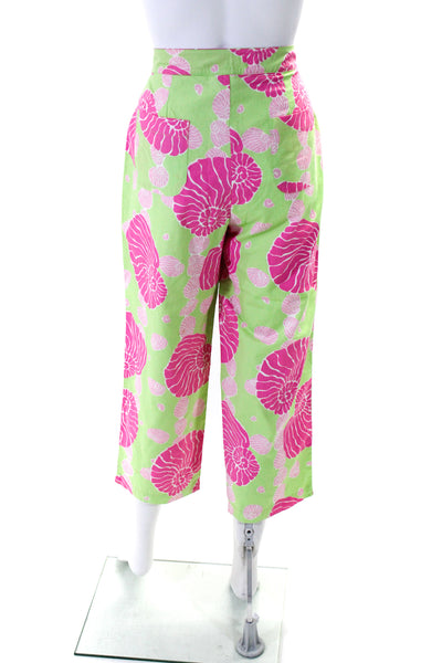 Lilly Pulitzer Womens High Rise Seashell Cropped Pants Green Pink Cotton Size 10