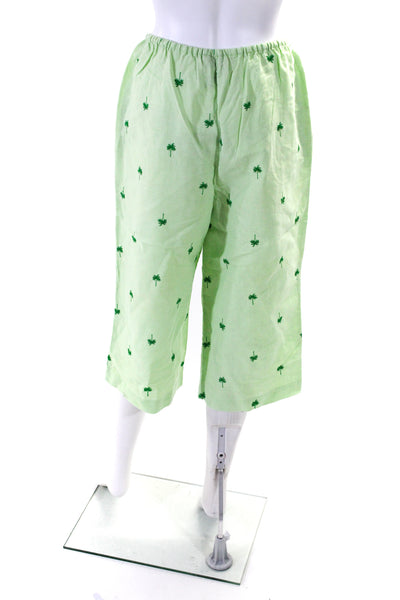 Lilly Pulitzer Womens High Rise Drawstring Palm Tree Capri Pants Green Medium