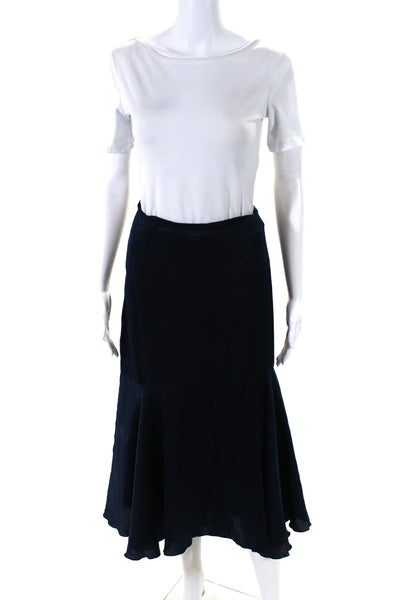 Matthildur Womens Back Zip Midi Satin A Liner Skirt Navy Blue Size 3