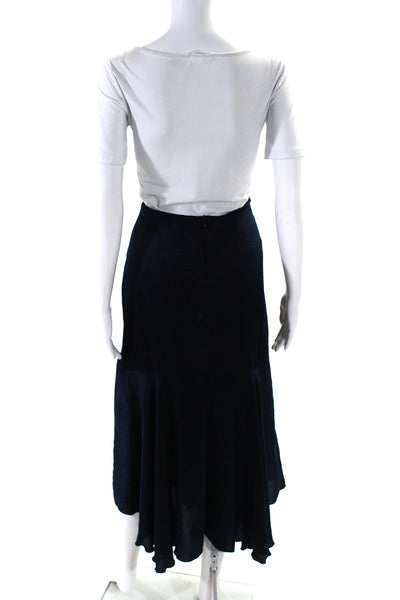 Matthildur Womens Back Zip Midi Satin A Liner Skirt Navy Blue Size 3