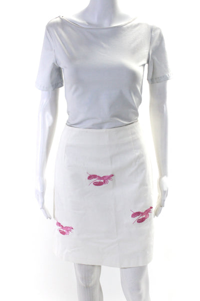 Skirtin Around Womens Back Zip Knee Length Lobster Pencil Skirt White Size 10