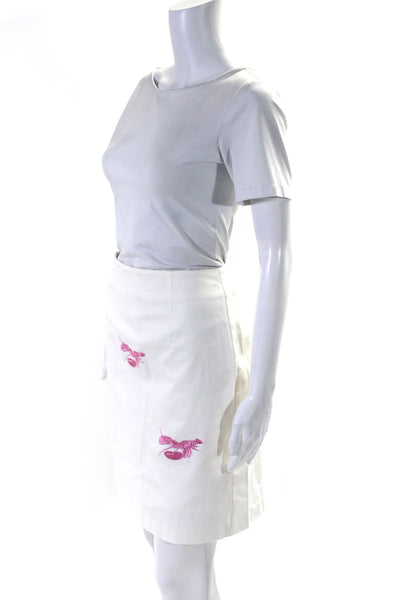 Skirtin Around Womens Back Zip Knee Length Lobster Pencil Skirt White Size 10