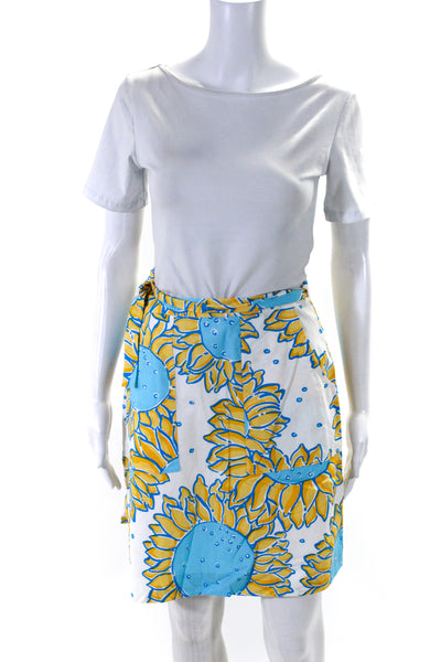 Lilly Pulitzer Womens Knee Length Sunflower Pencil Skirt White Blue Size 10