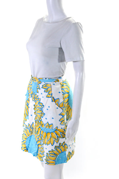 Lilly Pulitzer Womens Knee Length Sunflower Pencil Skirt White Blue Size 10