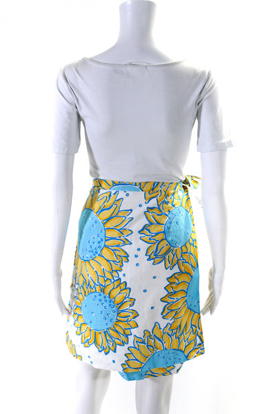 Lilly Pulitzer Womens Knee Length Sunflower Pencil Skirt White Blue Size 10