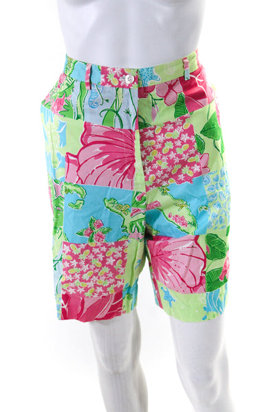 Lilly Pulitzer Womens Zipper Fly Patchwork Floral Bermuda Shorts Green Size 12