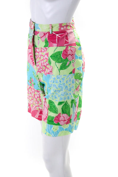 Lilly Pulitzer Womens Zipper Fly Patchwork Floral Bermuda Shorts Green Size 12