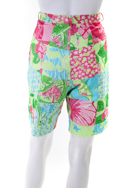 Lilly Pulitzer Womens Zipper Fly Patchwork Floral Bermuda Shorts Green Size 12