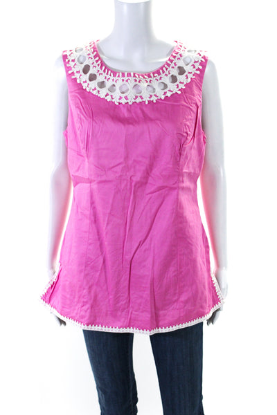 Lilly Pulitzer Womens Back Zip Sleeveless Embroidered Top Pink White Size 12