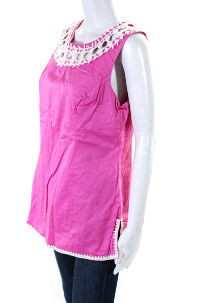 Lilly Pulitzer Womens Back Zip Sleeveless Embroidered Top Pink White Size 12