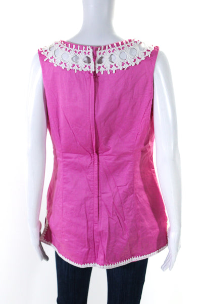 Lilly Pulitzer Womens Back Zip Sleeveless Embroidered Top Pink White Size 12