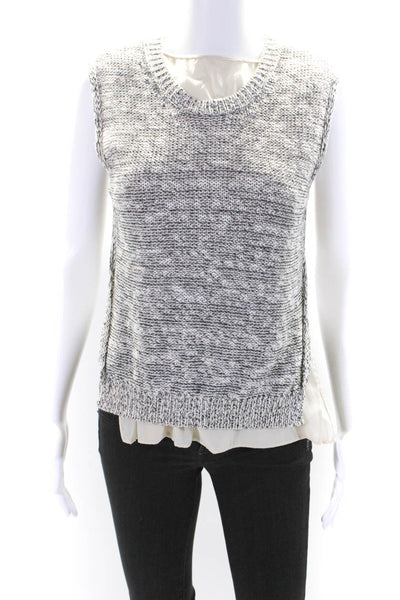 3.1 Phillip Lim Womens Cotton Crewneck Chiffon Hem Knit Blouse Black Size XS