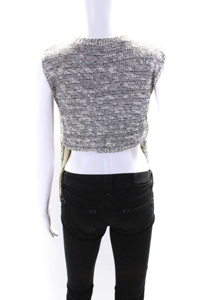 3.1 Phillip Lim Womens Cotton Crewneck Chiffon Hem Knit Blouse Black Size XS