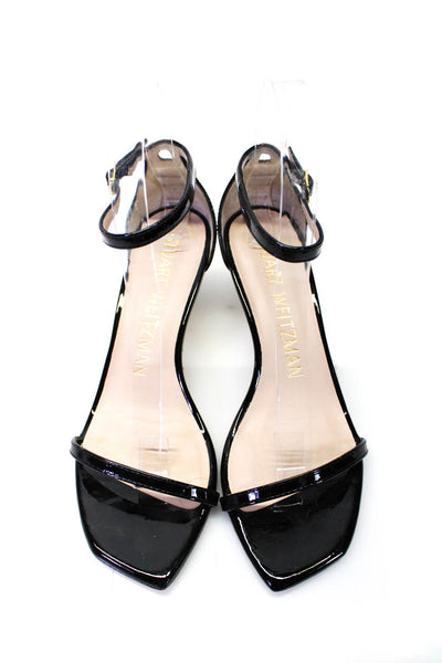 Stuart Weitzman Womens Patent Leather Open Toe Ankle Strap Sandals Black Size 6