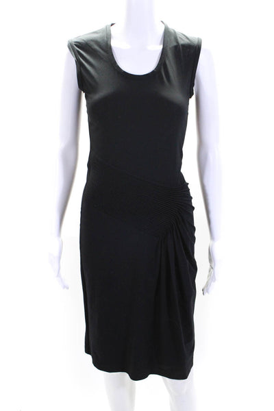 Helmut Lang Womens Black Scoop Neck Pleated Detail Sleeveless Shift Dress SizeXS