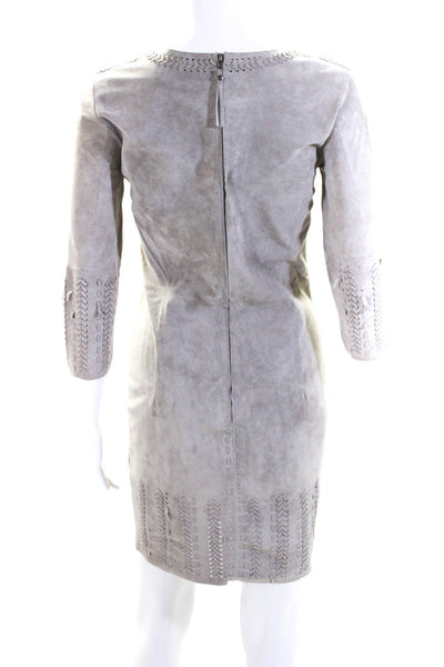 Stella & Jamie Womens Gray Suede Woven Detail Long Sleeve Shift Dress Size XS