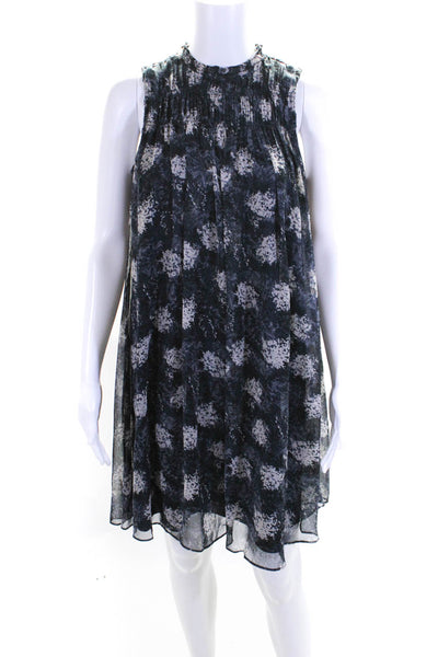 Joie Womens Dark Blue Printed Ruffle Crew Neck Sleeveless A-Line Dress Size XS