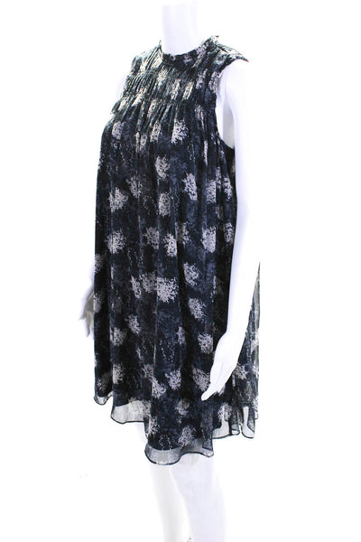 Joie Womens Dark Blue Printed Ruffle Crew Neck Sleeveless A-Line Dress Size XS