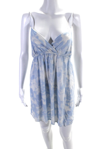 Kendall & Kylie Womens Cloudy Print Surplice Mini Empire Waist Dress Blue Medium