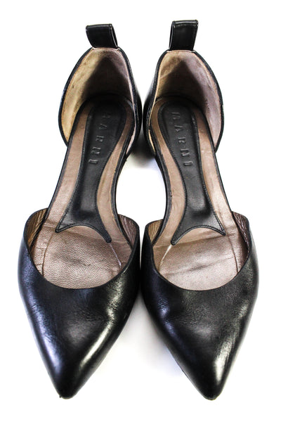 Marni Women Leather Pointed Toe Flat Heel D'Orsay Flats Black Size 7US 37EU