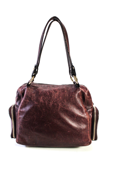 Tods Grained Leather Multi-Pocket Double Handle Shoulder Handbag Burgundy Red