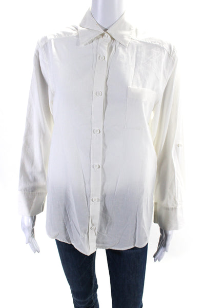 Alice + Olivia Women's Collared Long Sleeves Button Down Shirt White Size S