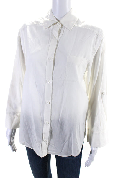 Alice + Olivia Women's Collared Long Sleeves Button Down Shirt White Size S