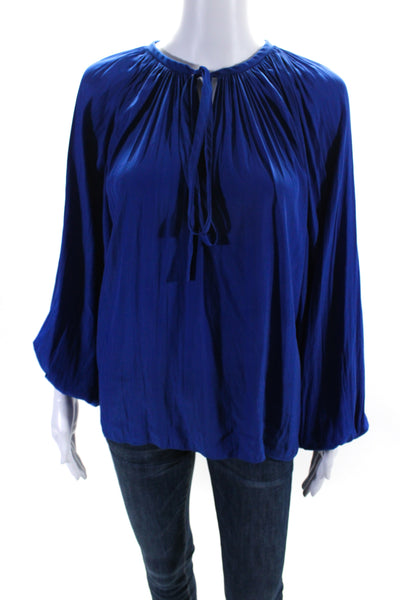 Ramy Brook Women's Round Neck Long Sleeves Flowy Blouse Blue Size XS