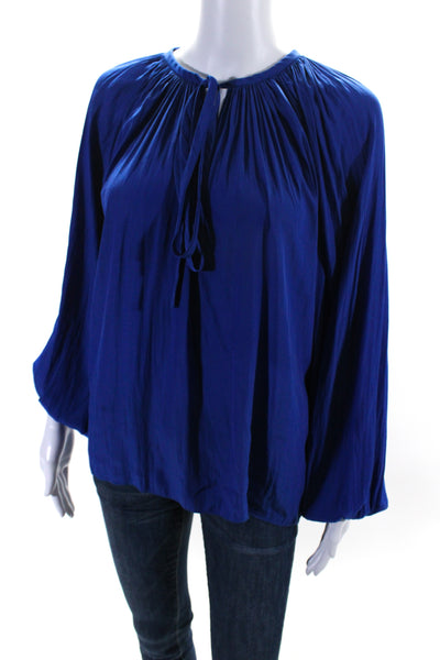 Ramy Brook Women's Round Neck Long Sleeves Flowy Blouse Blue Size XS