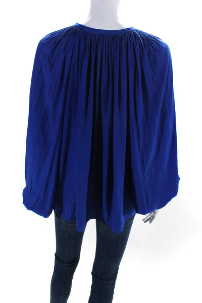 Ramy Brook Women's Round Neck Long Sleeves Flowy Blouse Blue Size XS