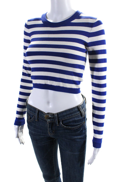 Milly Women's Round Neck Long Sleeves Cropped Sweater Blue Stripe Size S