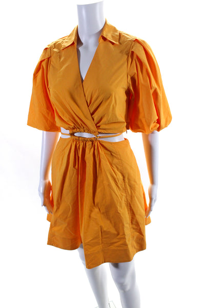 Jonathan Simkhai Women's Collared Cutouts Puff Sleeves Mini Dress Yellow Size XS