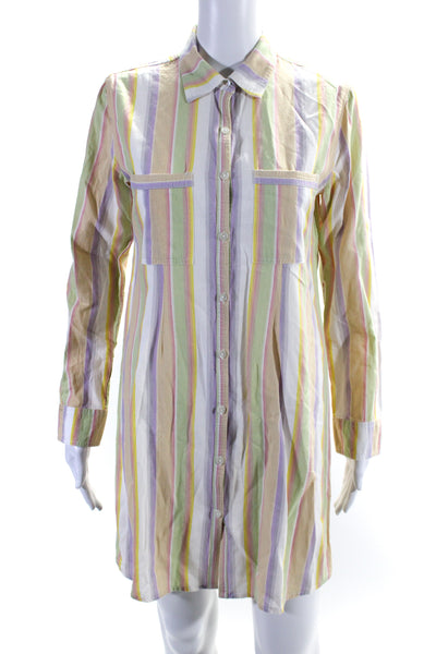 Roller Rabbit Women's Long Sleeves Button Down Mini Shirt Dress Stripe Size S