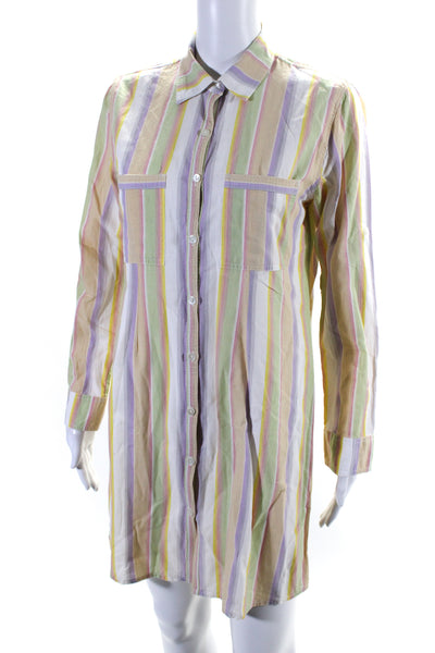 Roller Rabbit Women's Long Sleeves Button Down Mini Shirt Dress Stripe Size S