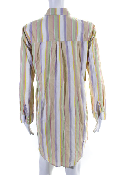 Roller Rabbit Women's Long Sleeves Button Down Mini Shirt Dress Stripe Size S