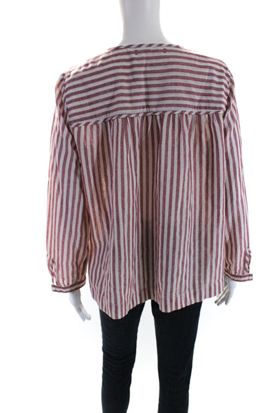 Xirena Womens Cotton Striped Print V-Neck Tied Long Sleeve Blouse Red Size M