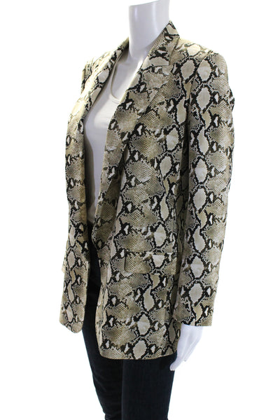 Zara Womens Animal Print Collared Open Front Long Sleeve Blazer Beige Size S