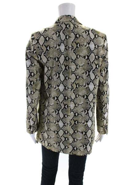 Zara Womens Animal Print Collared Open Front Long Sleeve Blazer Beige Size S