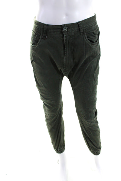 Publish Mens Cotton Ruched Buttoned Zipped Jogger Pants Green Size EUR32