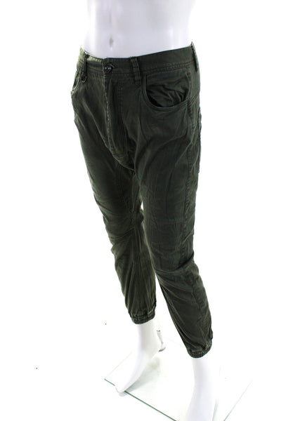 Publish Mens Cotton Ruched Buttoned Zipped Jogger Pants Green Size EUR32