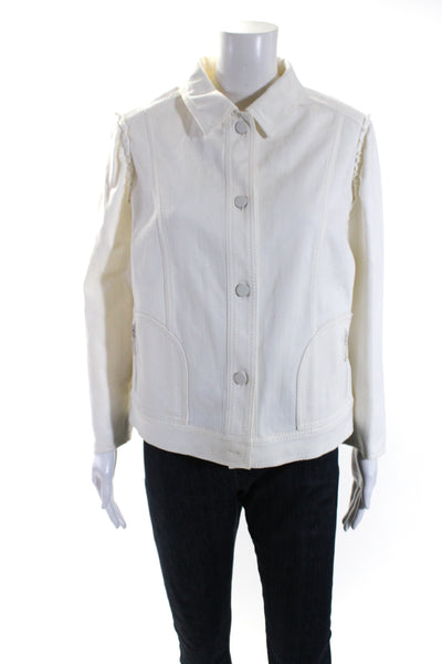 Akris Punto Womens Cotton Denim Button Down Collared Jean Jacket White Size 16