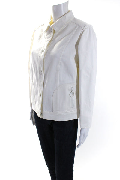 Akris Punto Womens Cotton Denim Button Down Collared Jean Jacket White Size 16