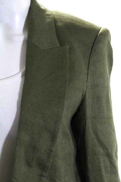 Zara Womens Linen Collared Open Front Long Sleeve Darted Blazer Green Size XS