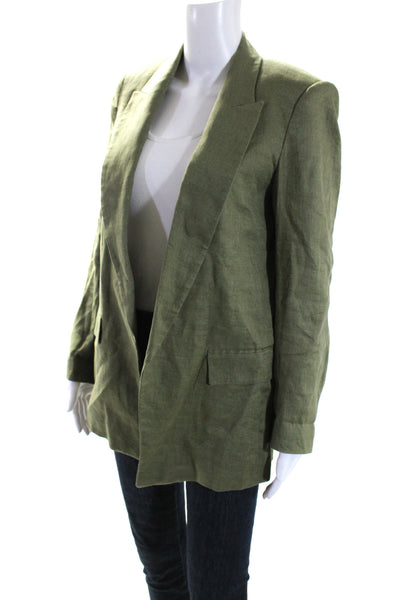 Zara Womens Linen Collared Open Front Long Sleeve Darted Blazer Green Size XS