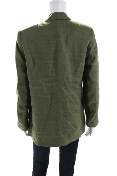 Zara Womens Linen Collared Open Front Long Sleeve Darted Blazer Green Size XS