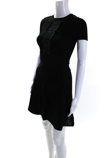 Valentino Womens Black Navy Eyelet Trim Short Sleeve A-Line Dress Size XS