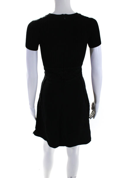 Valentino Womens Black Navy Eyelet Trim Short Sleeve A-Line Dress Size XS