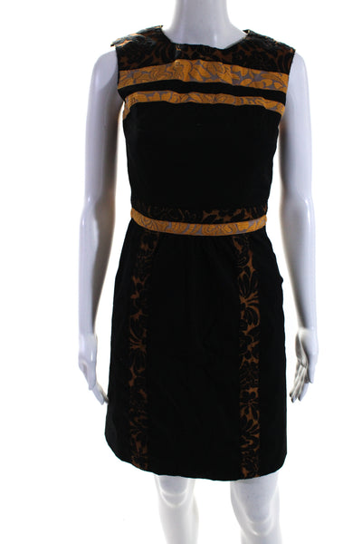 Prada Womens Black Cotton Floral Trim Crew Neck Sleeveless Shift Dress Size 38